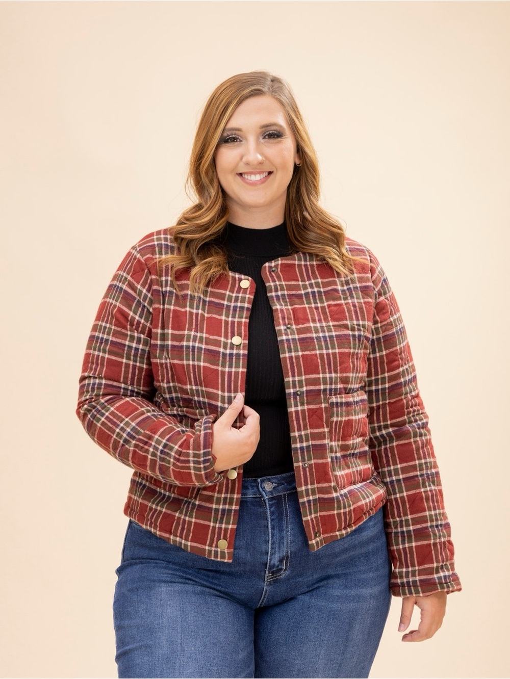 Hem & Thread Red Plaid Quilted Jacket Sz L BNWT